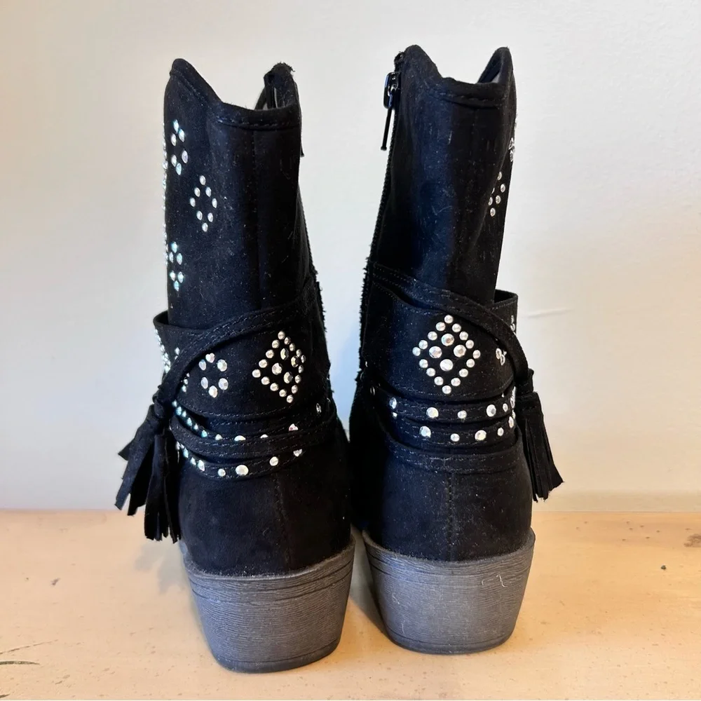 Justice Black Suede Silver Stud Boho Western Cowgirl Boots